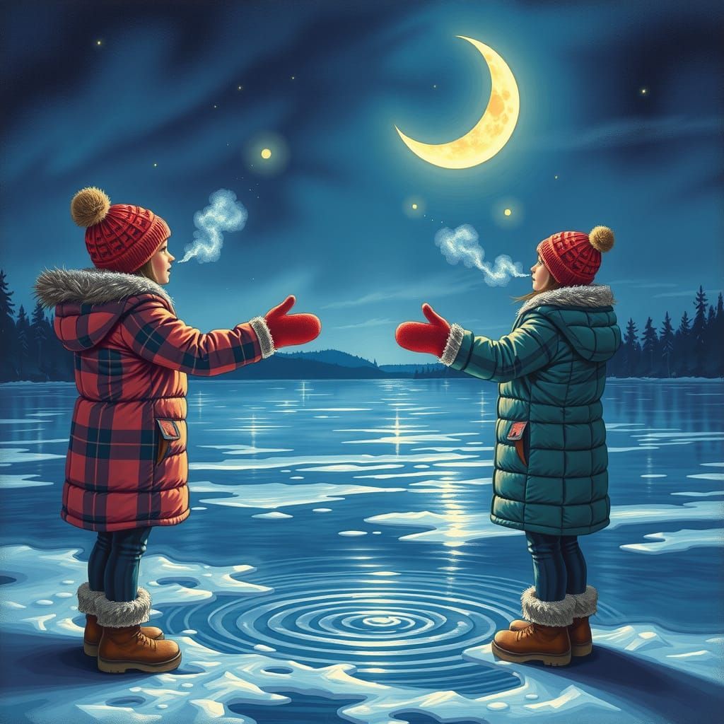 Girls in Midwinter, Capturing a Falling Moon