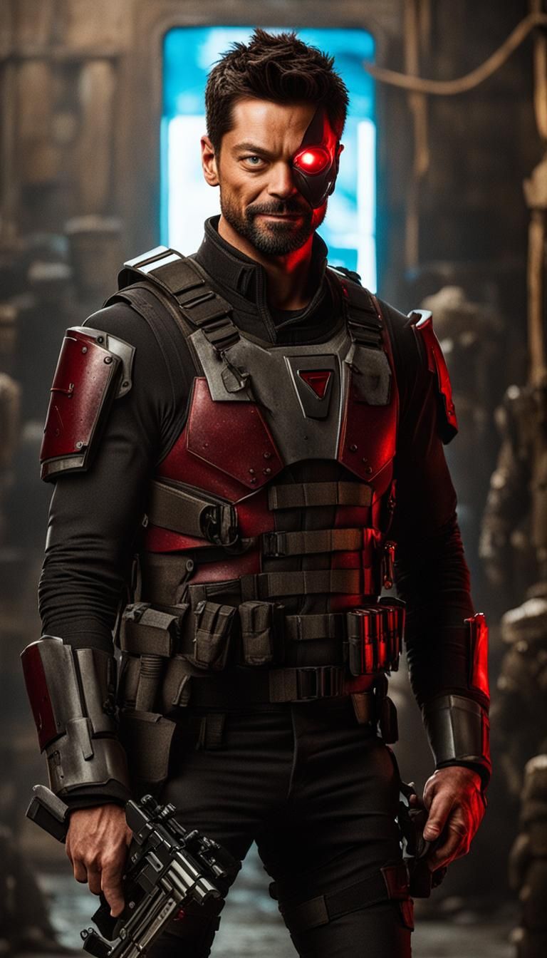Futuristic Villain Bounty Hunter in Red Armor