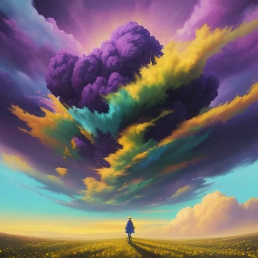 Surreal Landscape with Swirling Sky as Oil Painting
