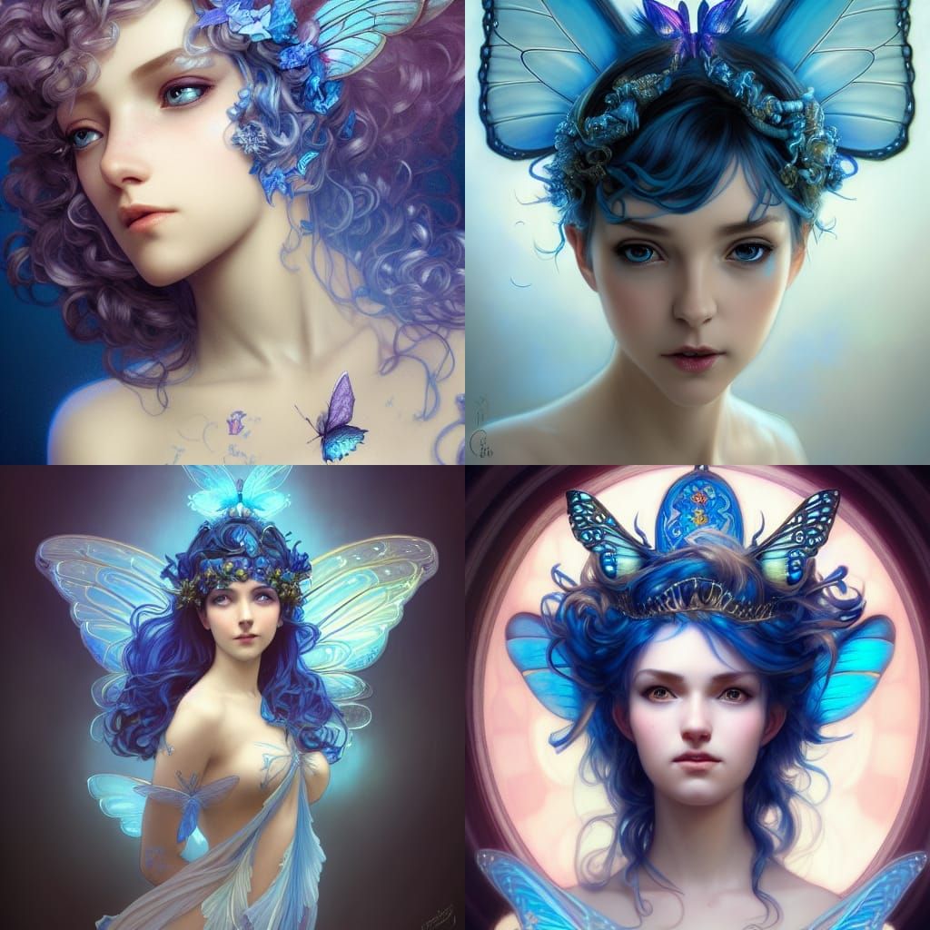 Blue Fairy Portrait in Hyperdetailed Style