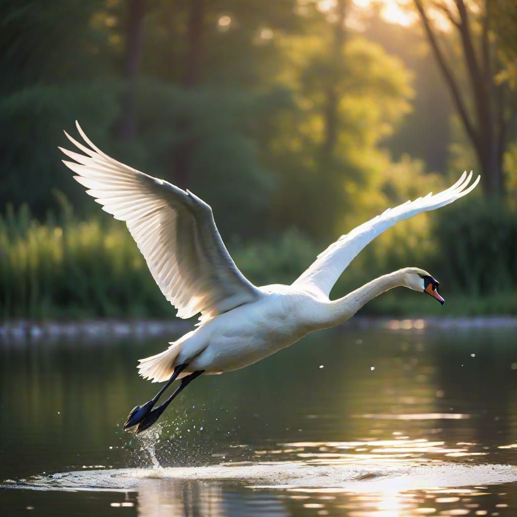 Elegant Swan in Flight