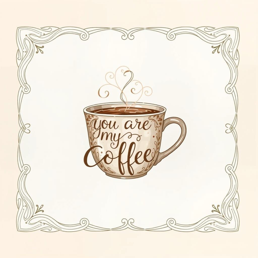 Elegant Valentine's Day Card with Art Nouveau Coffee Mug