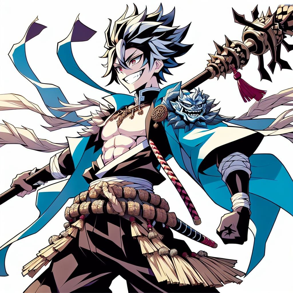 Anime Spirit Warrior with Staff Illustration