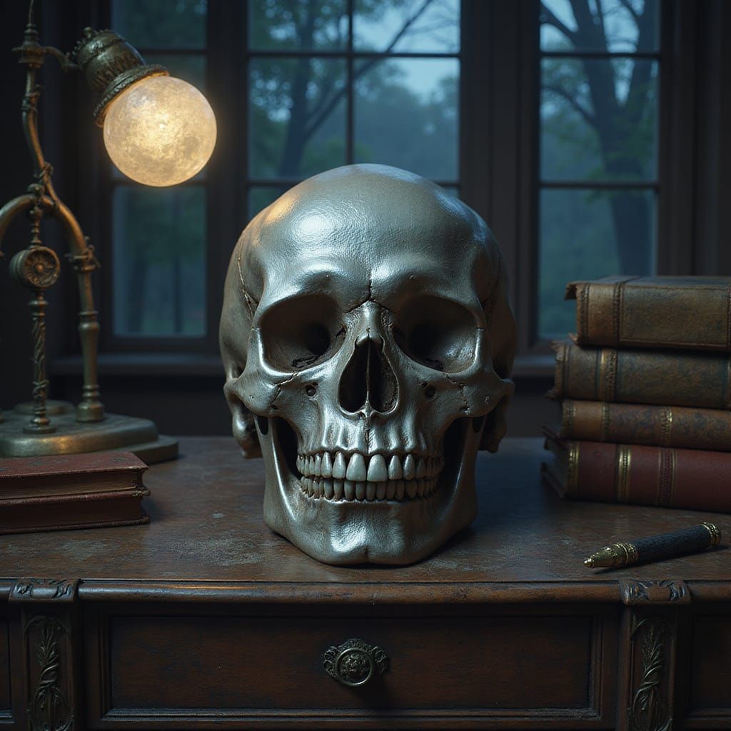 Silver Skull in Moonlight, Fantasy Realism