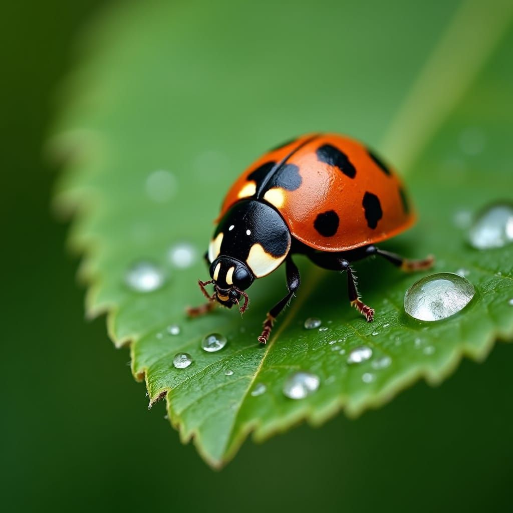 Detailed Macro Photograph of a Ladybug on Leaf
