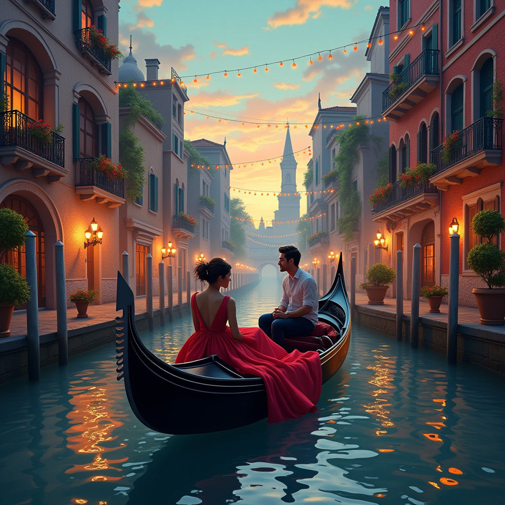 Italian Canal Scene at Dusk as Matte Painting