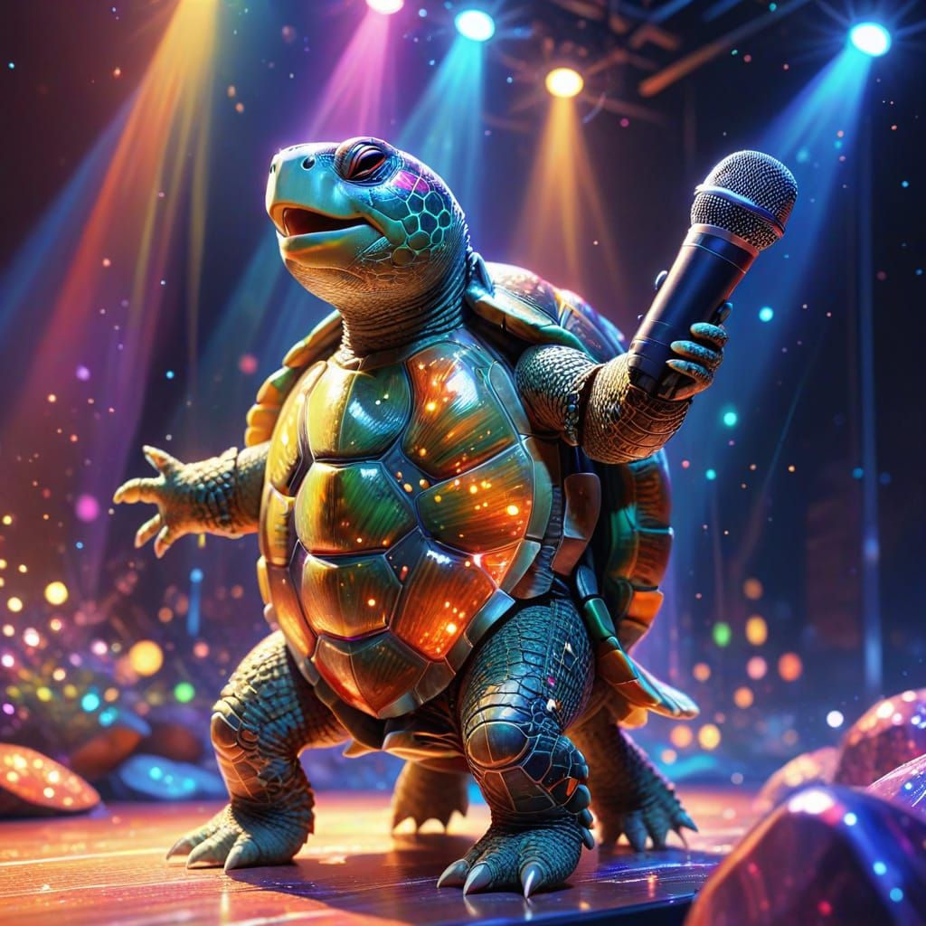 Singing Turtle on Stage in Anime Fantasy Style