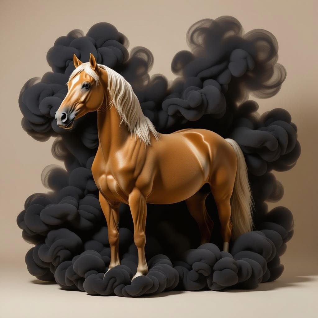 Velvet Horse Sculpture in Dramatic Smoke