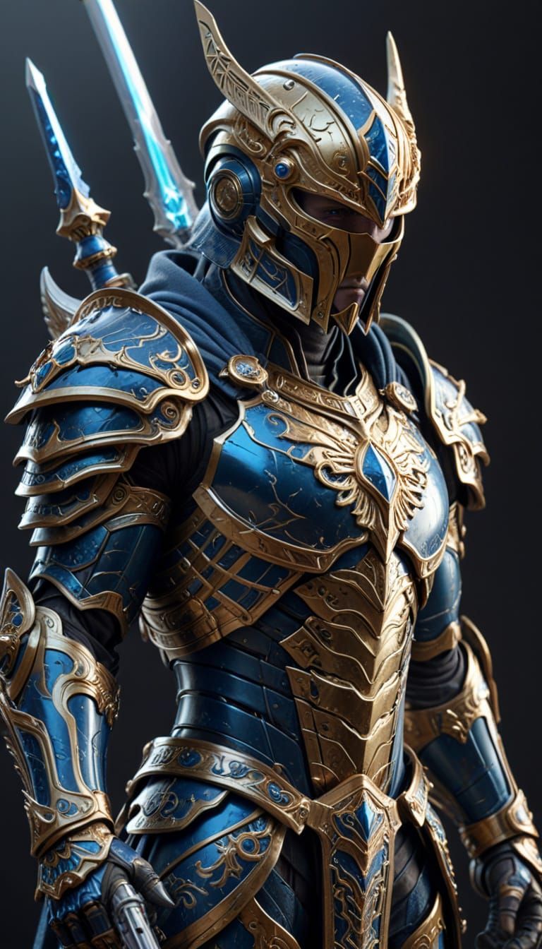High Elf Sci-Fi Warrior in Gold and Blue Armor