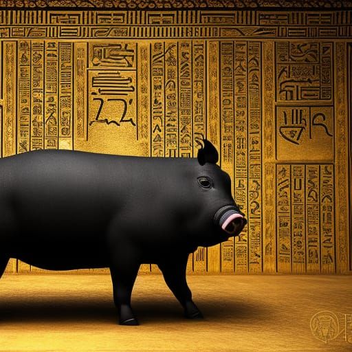 Golden Hieroglyphic Pig: Hyperrealistic Digital Art