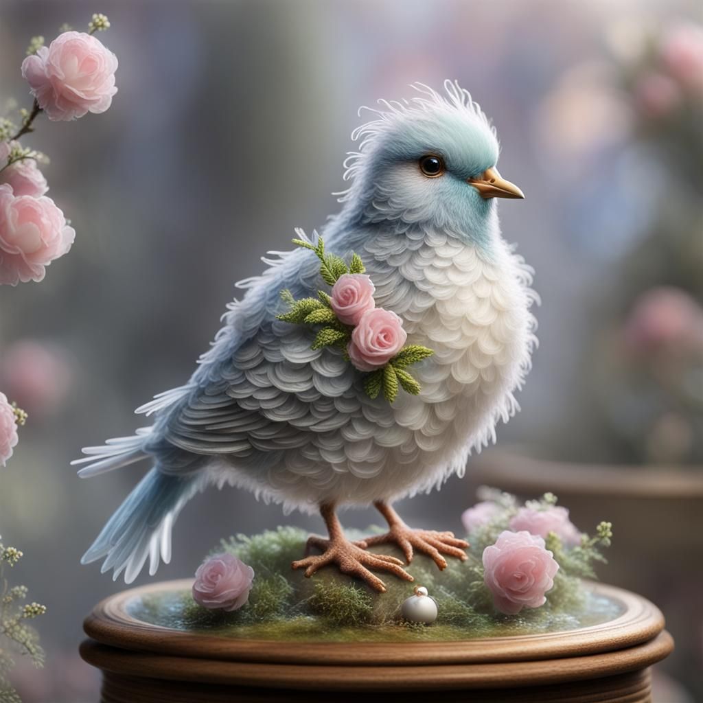 Ethereal Pigeon Doll in Painterly Style