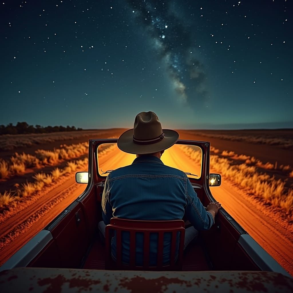 Outback Road Trip Under Starry Skies: Painterly Style