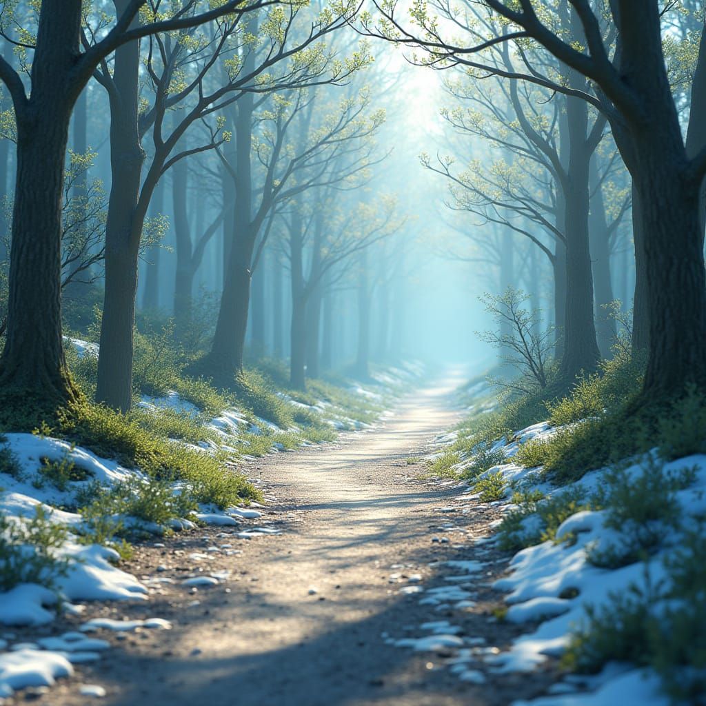 Forest Path Unfolds with Spring's Gentle Touch