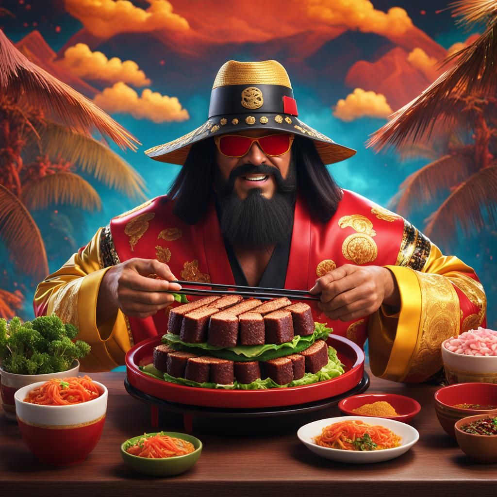 Macho Man Randy Savage Eating Spam Musubi