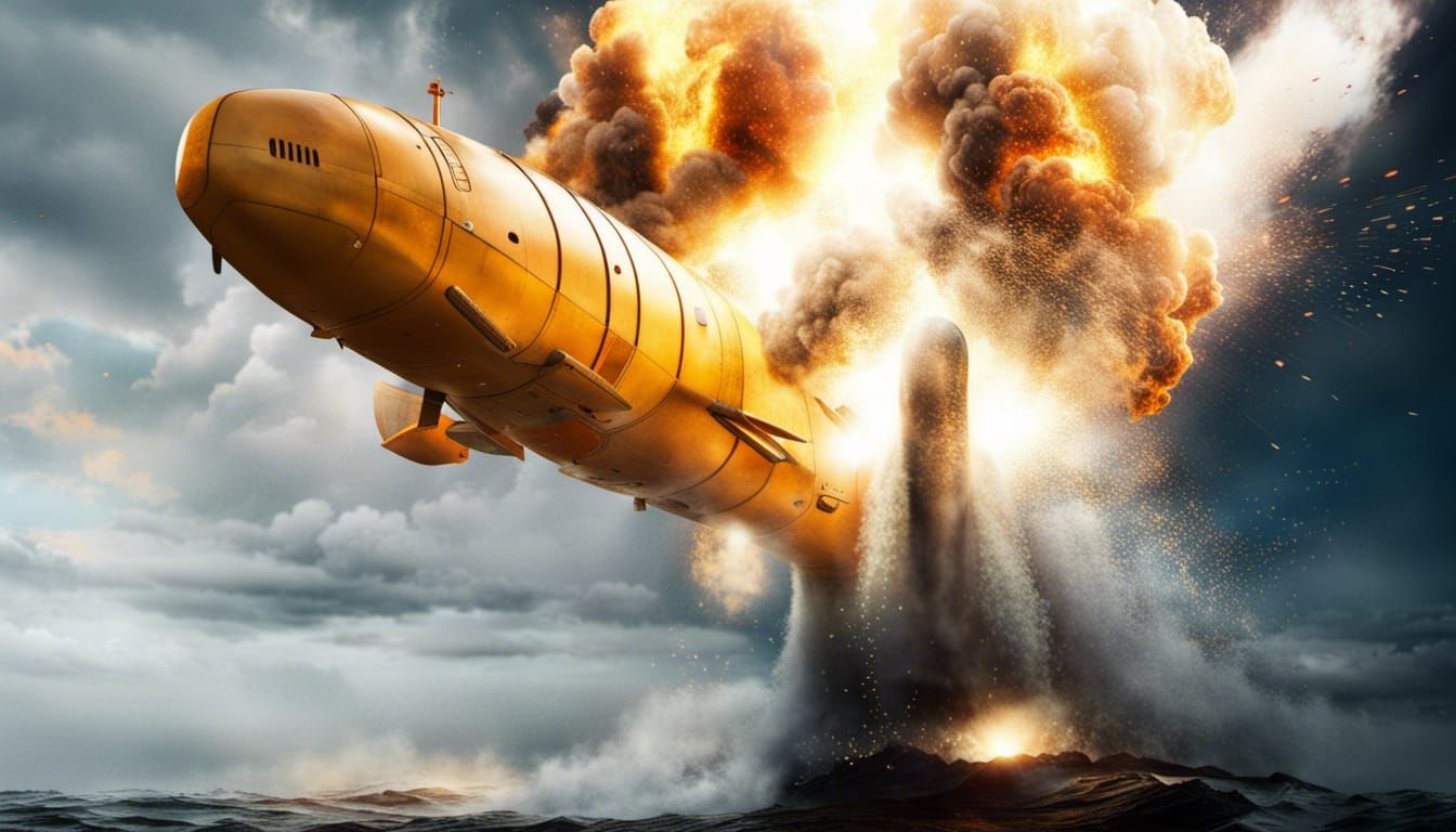 Hyperrealistic Submarine Exploding in the Sky