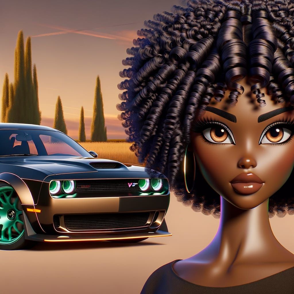 Brown Skinned Woman with Puffy Curly Hair and Bratz Doll Aes...