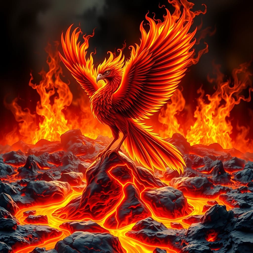 Majestic Phoenix Emerges from Fiery Depths