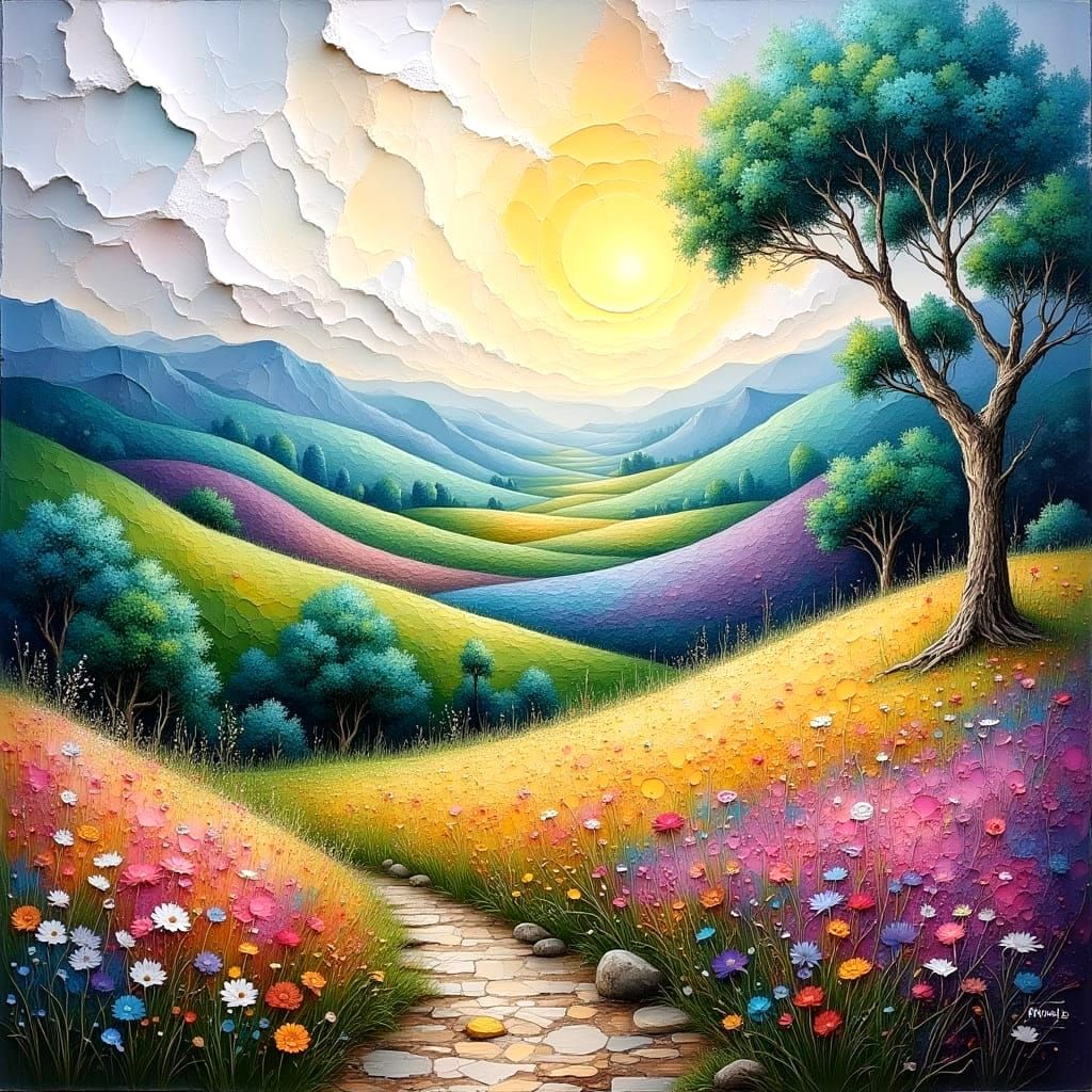 Peaceful Landscape with Impasto Brush Strokes