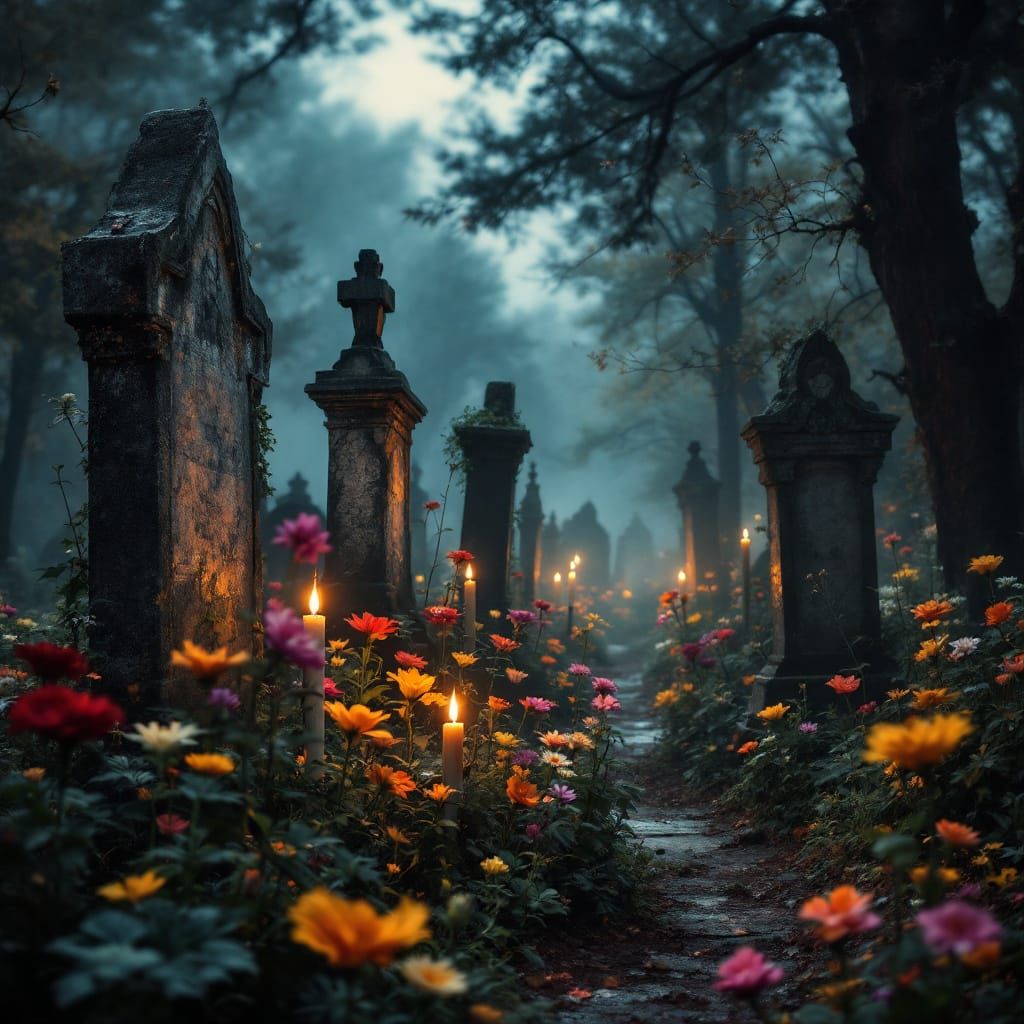 Colorful Wildflowers Bloom in Forgotten Graveyard