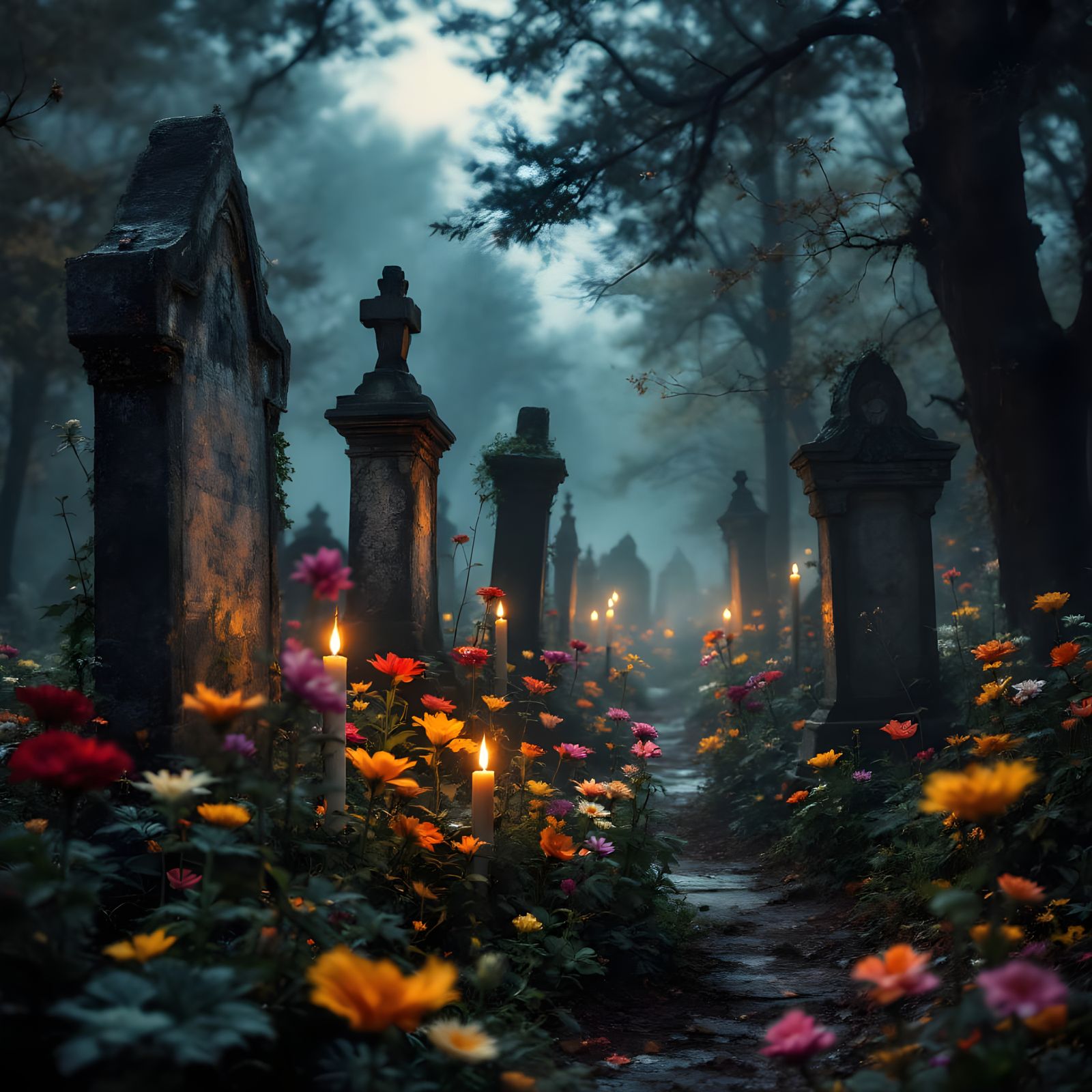 Colorful Wildflowers Bloom in Forgotten Graveyard