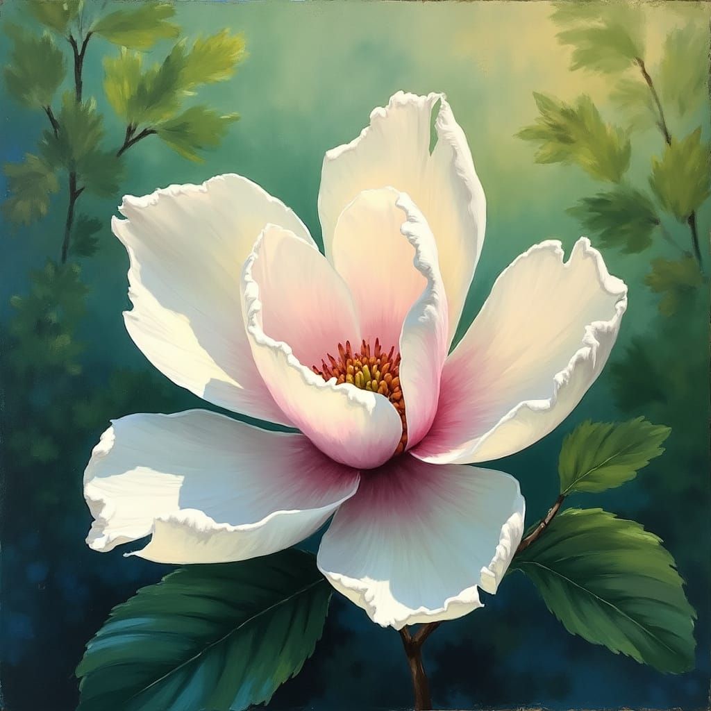 Impressionistic Magnolia Flower with Modernist Brushstrokes