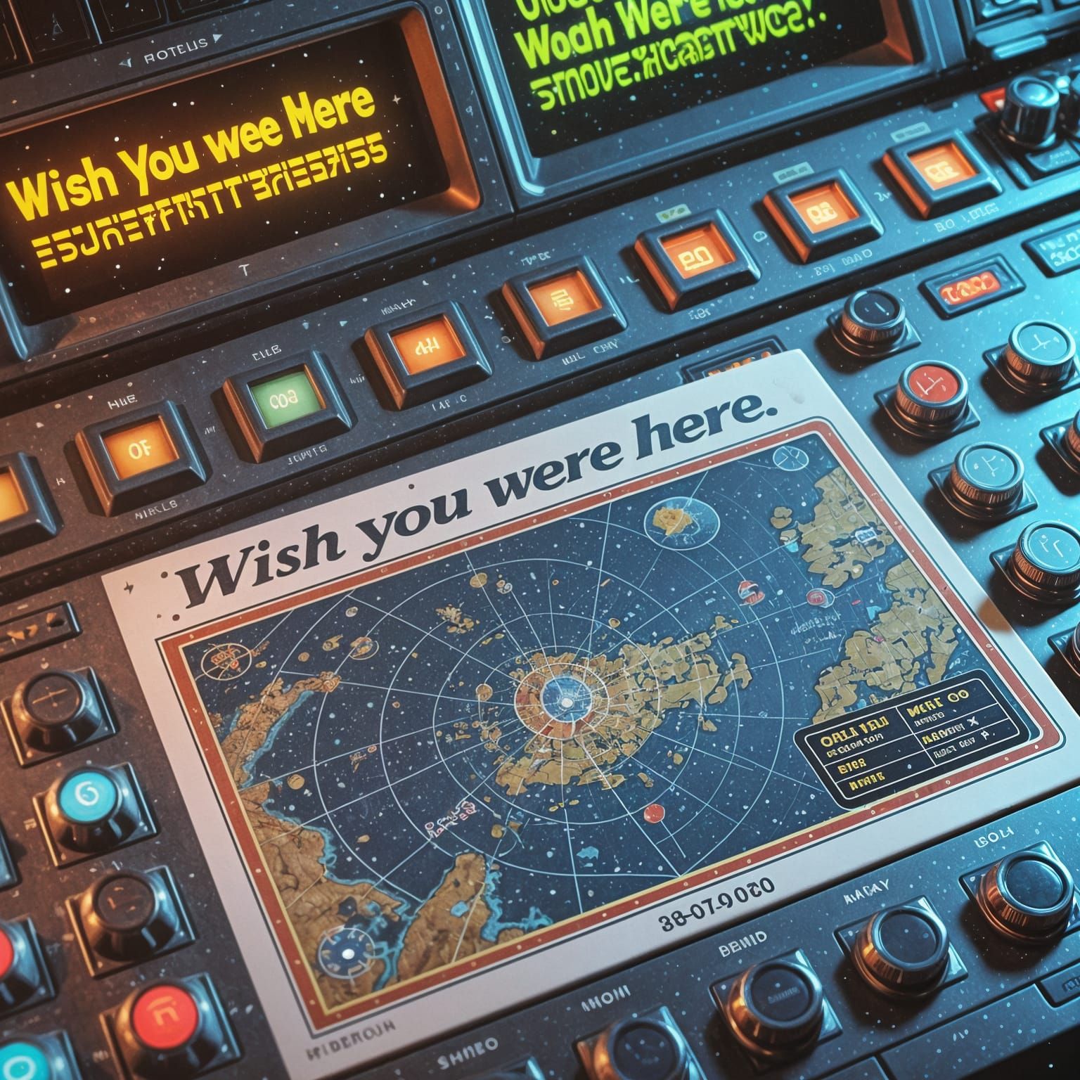 Retro Galactic Map Postcard on Future Console