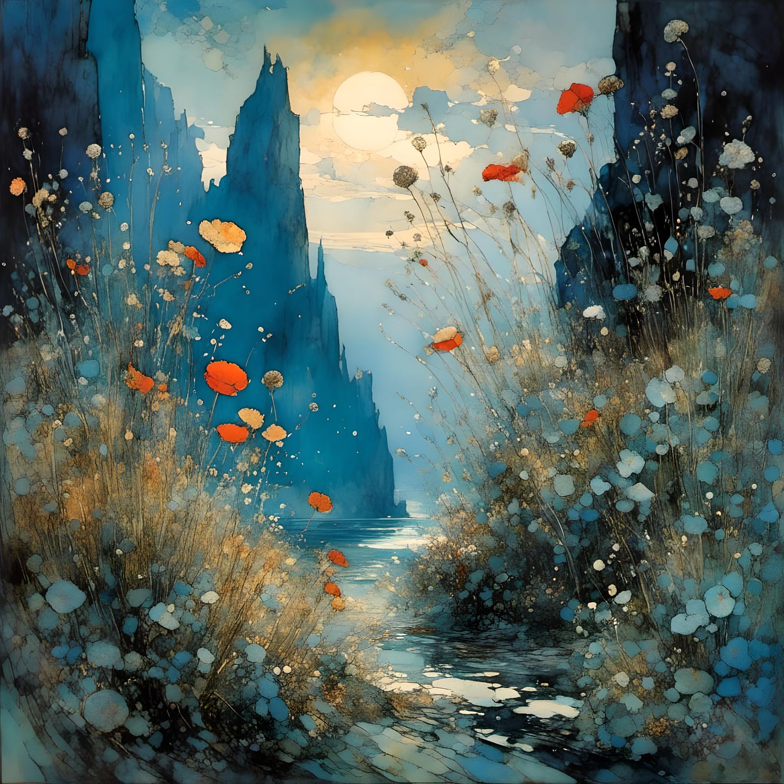 Intricate Wildflower Field Inspired by Art Nouveau