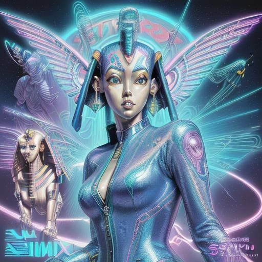 Retro-Futuristic Space Girl in Holographic Dreamscape