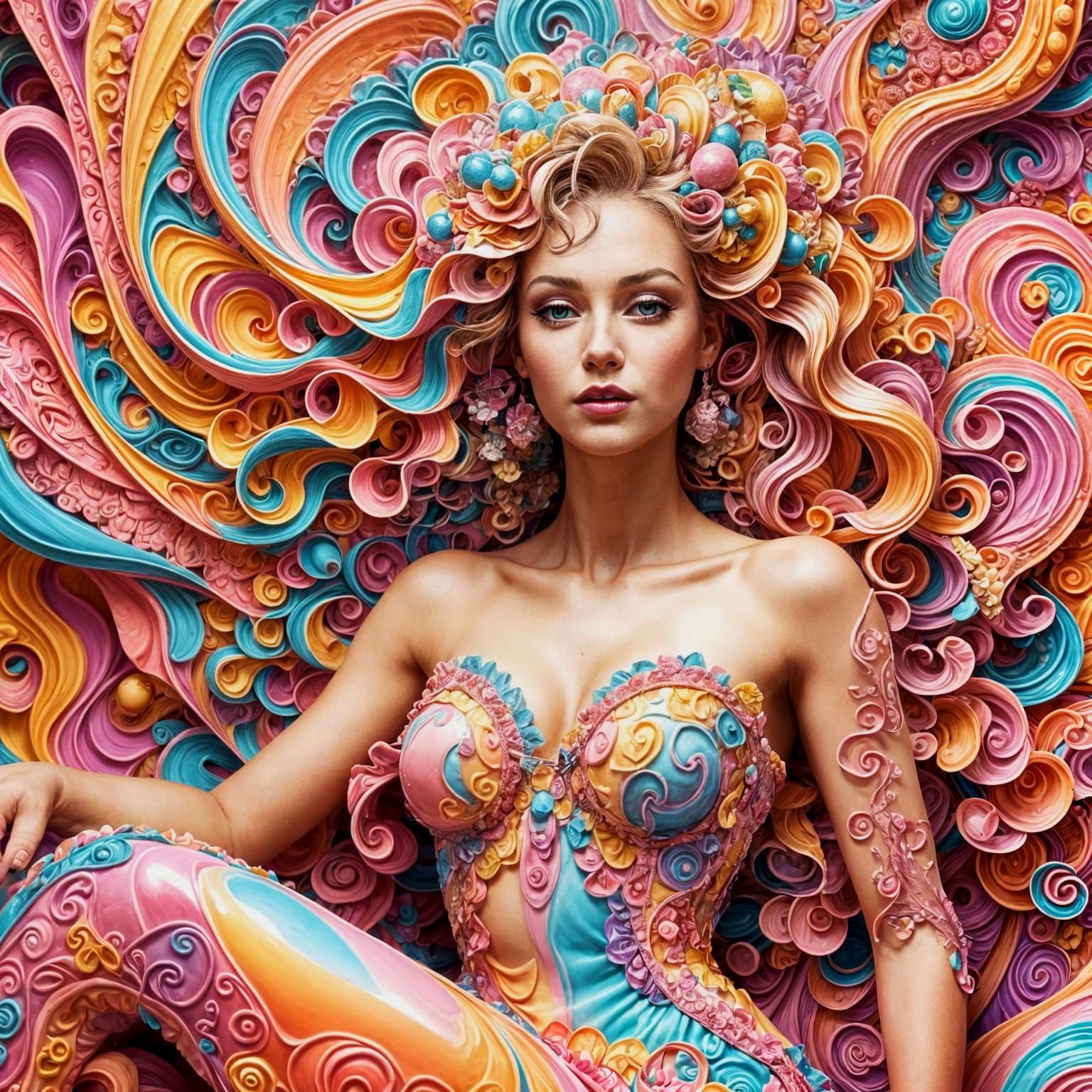 Candy Woman Reclining: Abstract 3D Shading