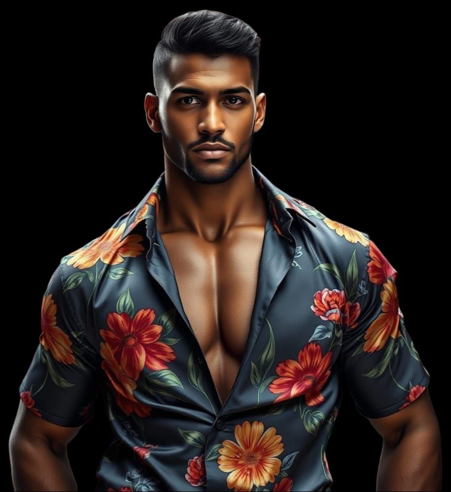 Handsome Indian Man in Floral Silk Shirt