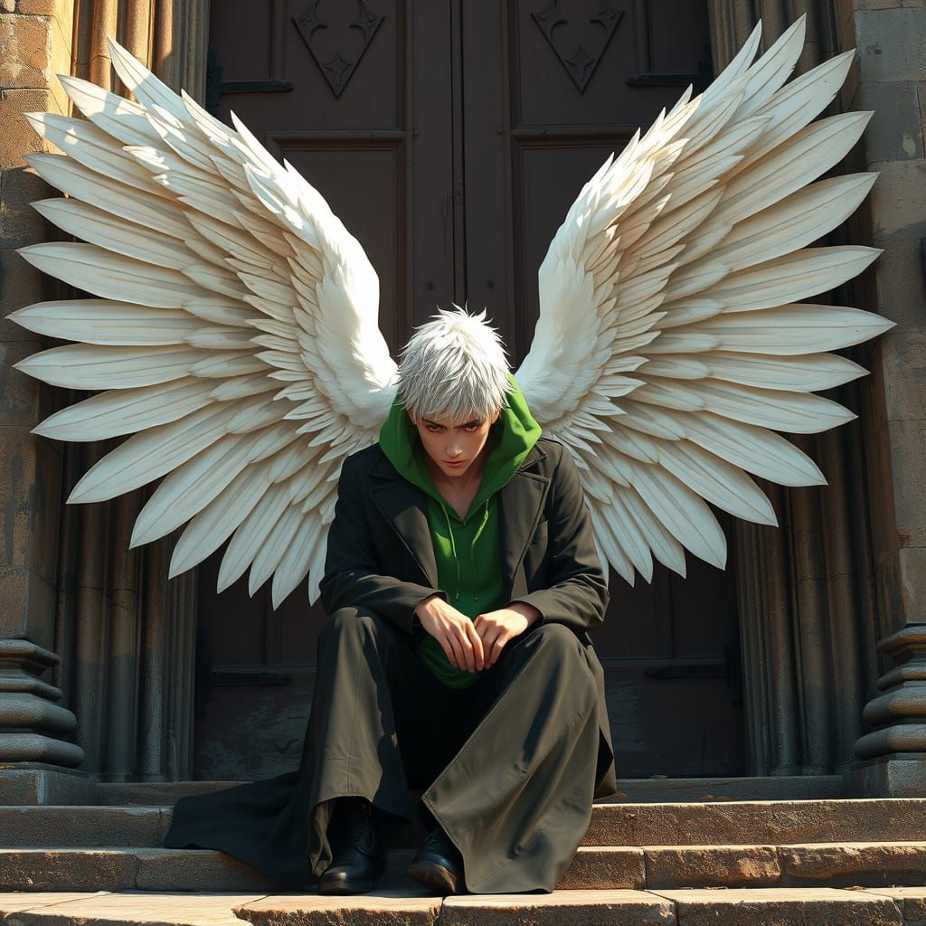 Majestic Angel Beside Ancient Cathedral Doors