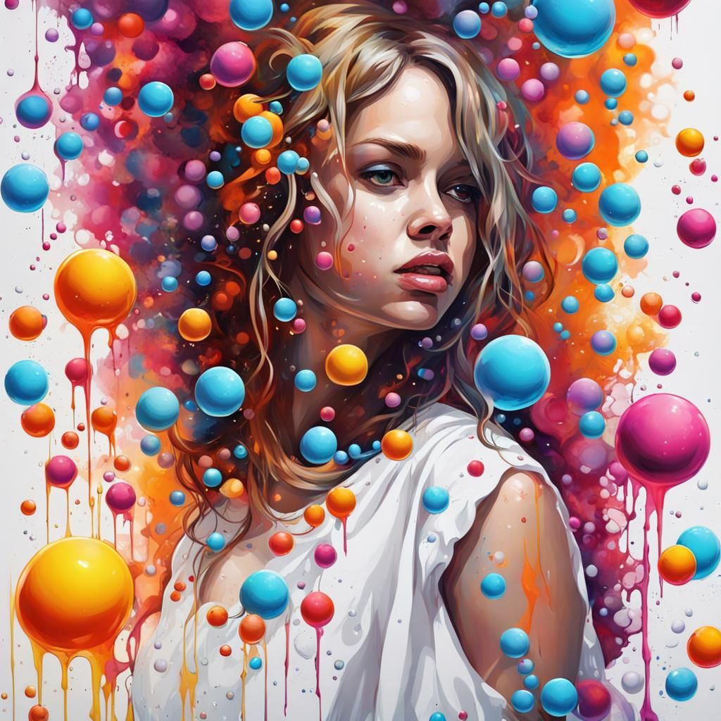 Girl with Bubbles in Graffiti Art Style