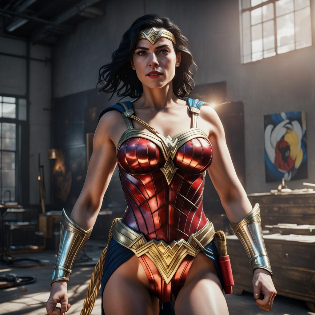Radiant Wonder Woman with Lasso, Modern 3D Art