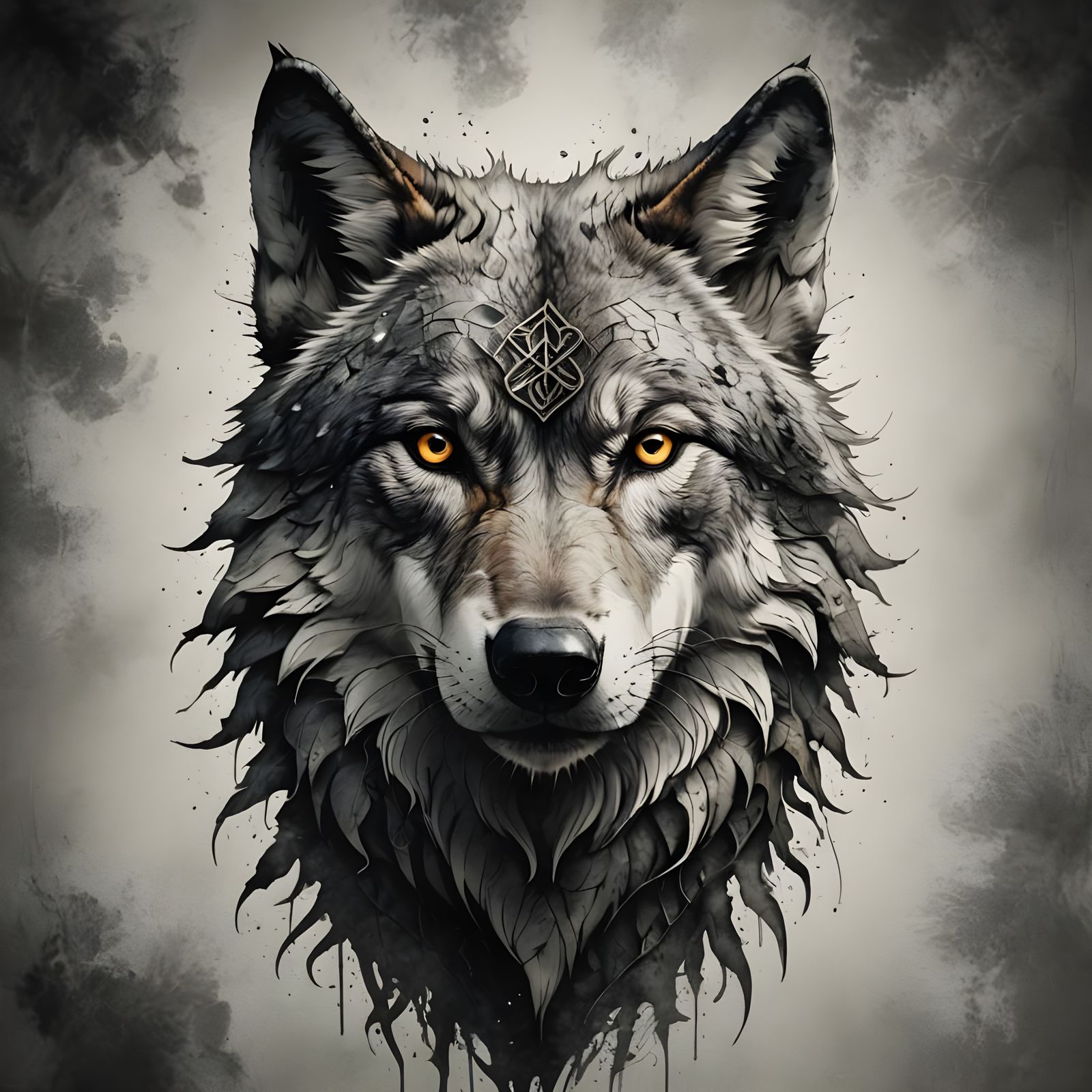 Wolf Head with Unique Design on White Background