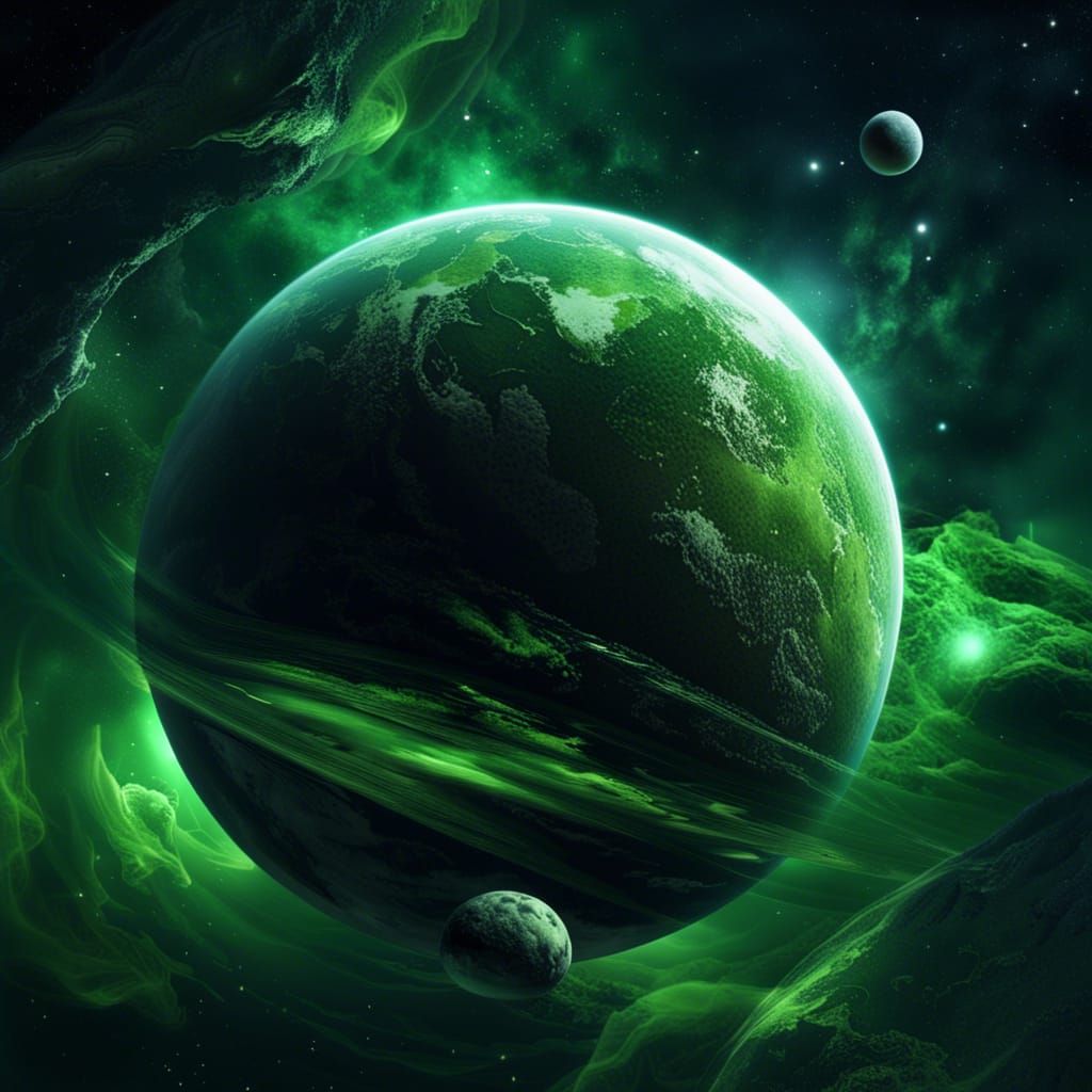 Lush Green Exoplanet in Deep Space