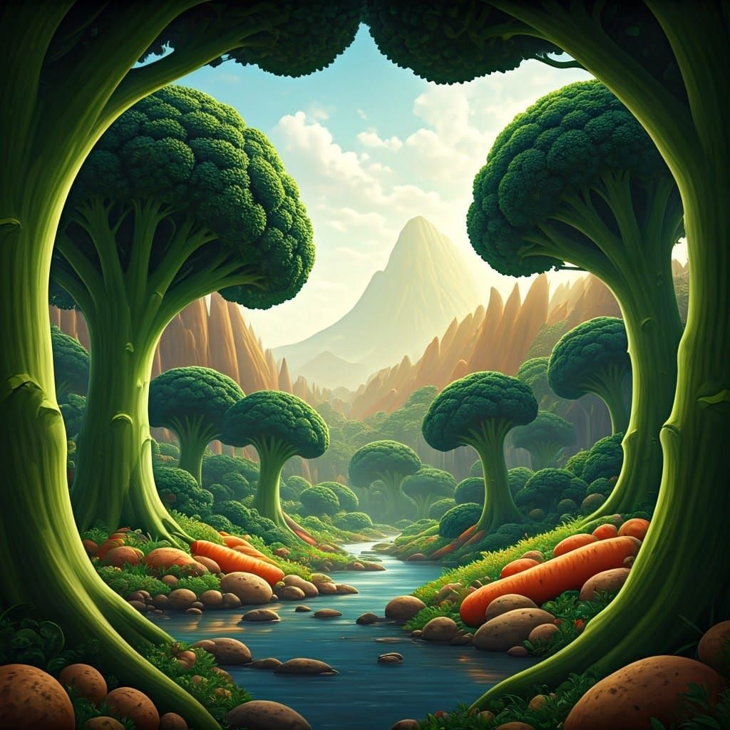 Vibrant Vegetable Forest Landscape in Detailed Matte Paintin...