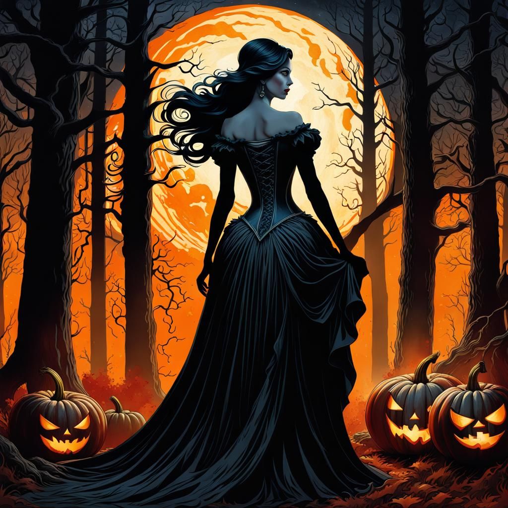 Detailed Gothic Pumpkin Carving of a Woman