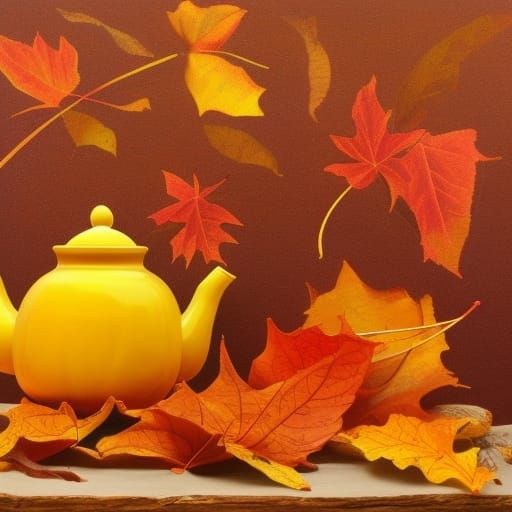 Autumn Harvest Teapot with Fall Leaves