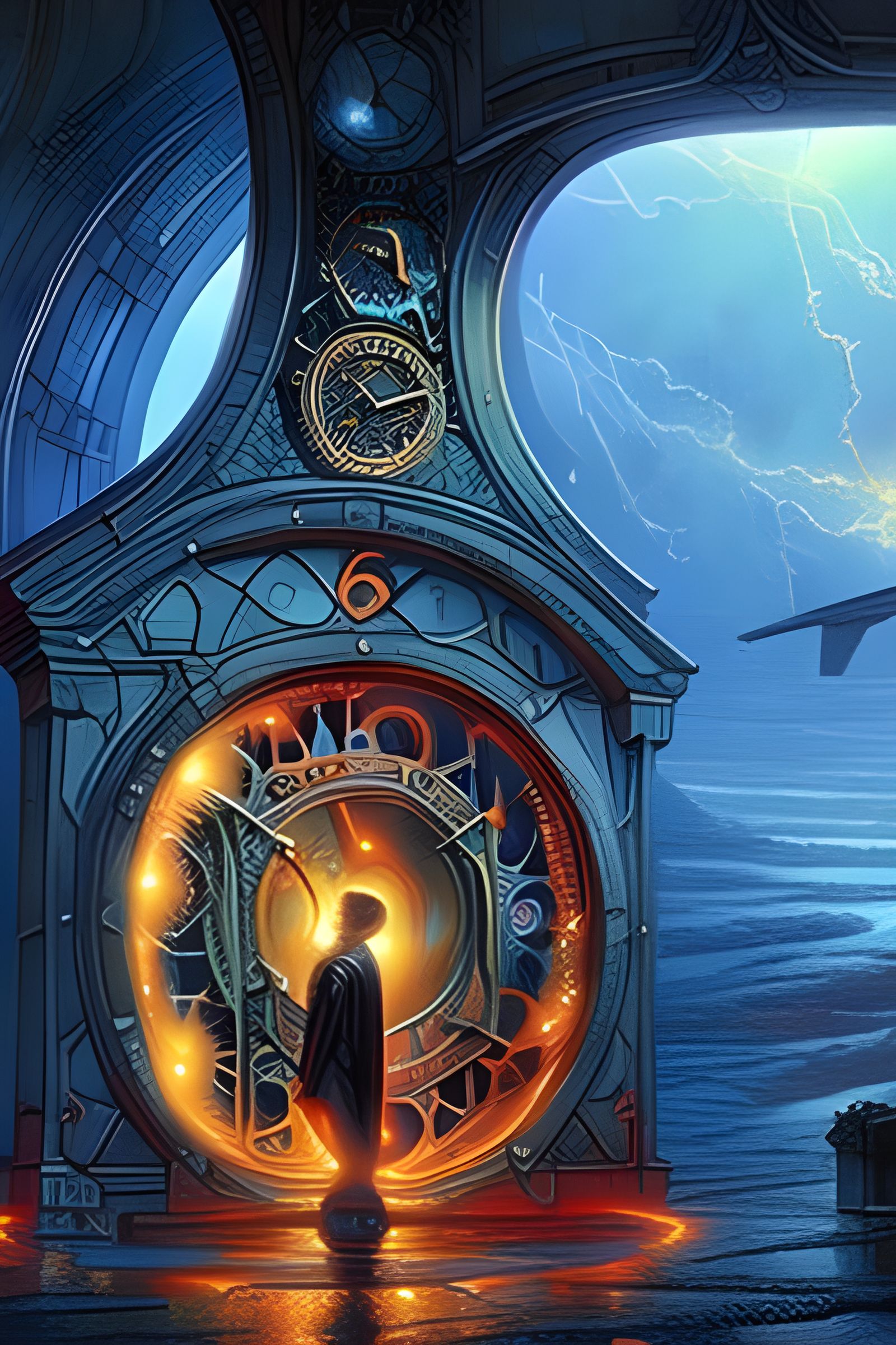 Steampunk Time Traveler Enters Clock Gate