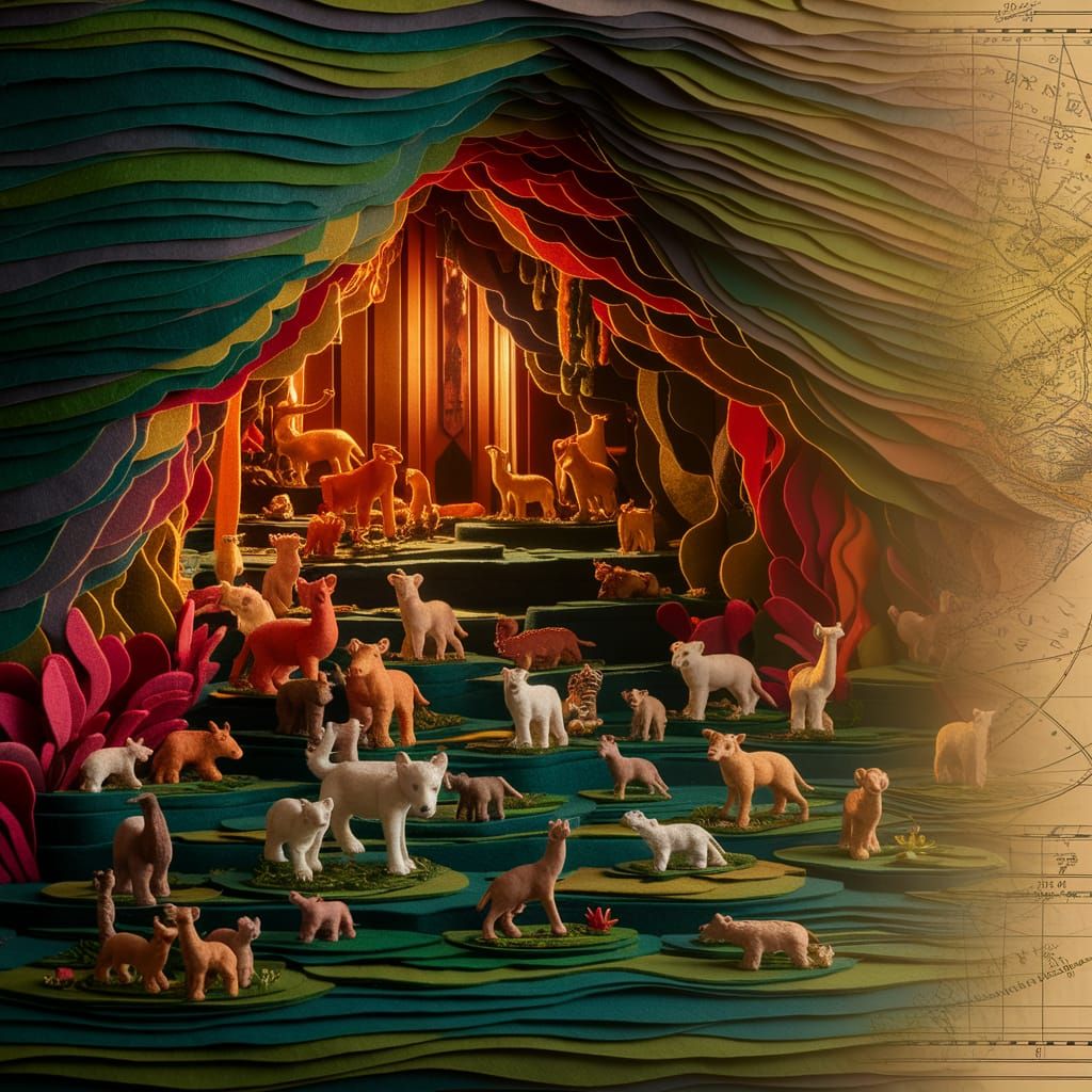 Felt Jungle with Miniature Animals as Matte Painting