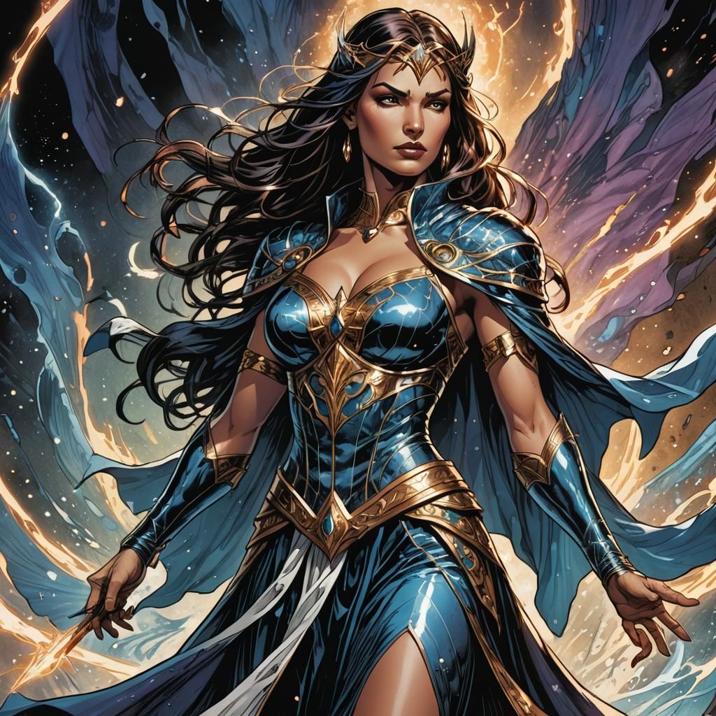 Sorceress Ready for Battle in Comic Book Art