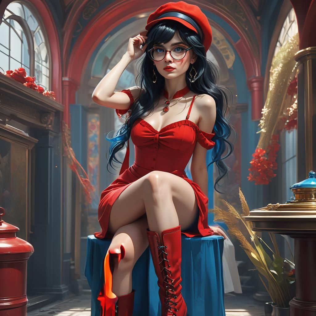 Woman in Red Portrait with Volumetric Lighting