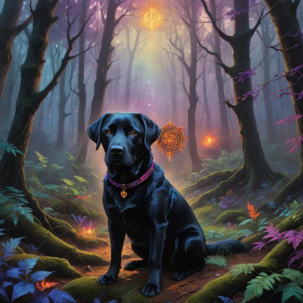 Mystical Forest: Black Lab with Lucifer Sigil