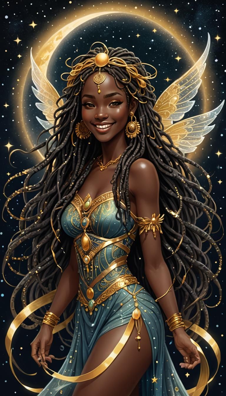 Smiling African Goddess with Fairy Wings