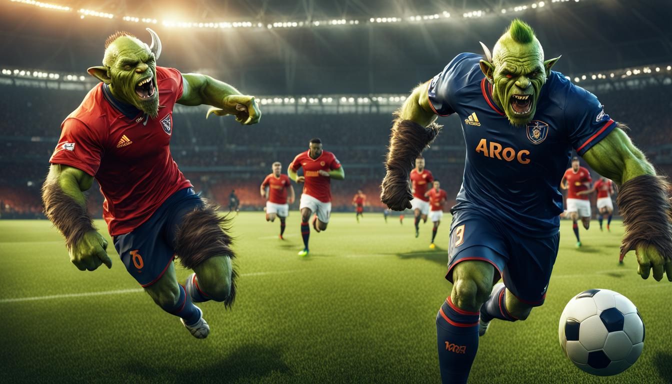 Orcs Play Soccer in a Fantasy Stadium