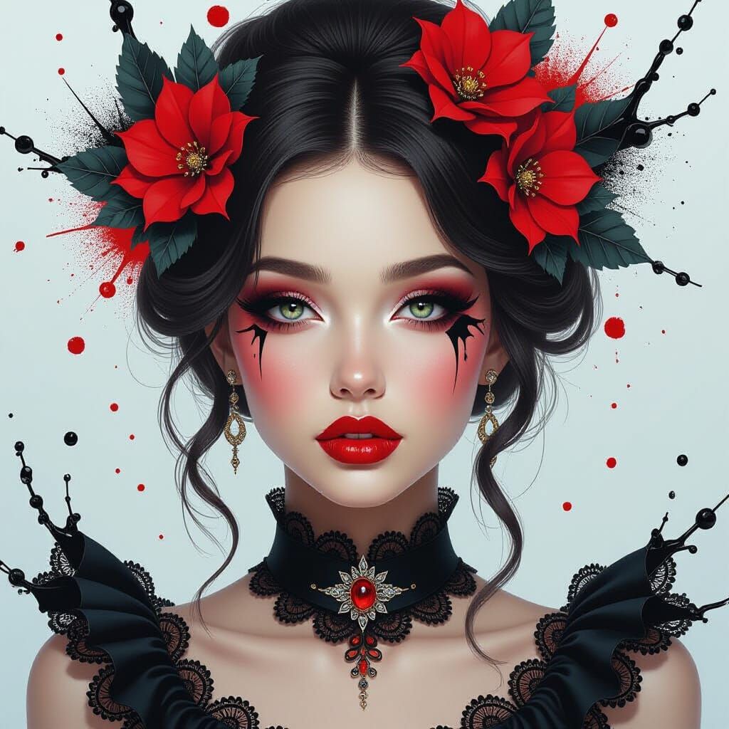 Ink and Acrylic Girl: Hyperrealistic Portrait