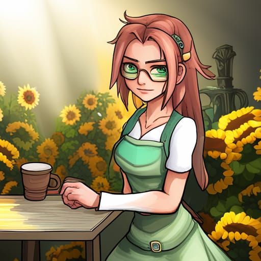 Whimsical Gardener in Digital Art Style