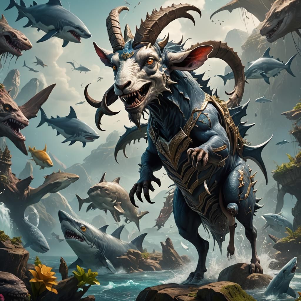 Detailed Hybrid Creature: Goat and Shark