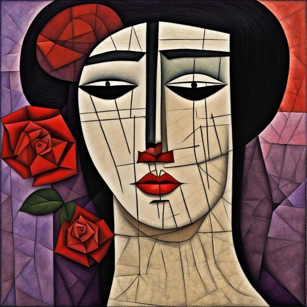 Cubist Portrait of a Woman in Rufino Tamayo Style