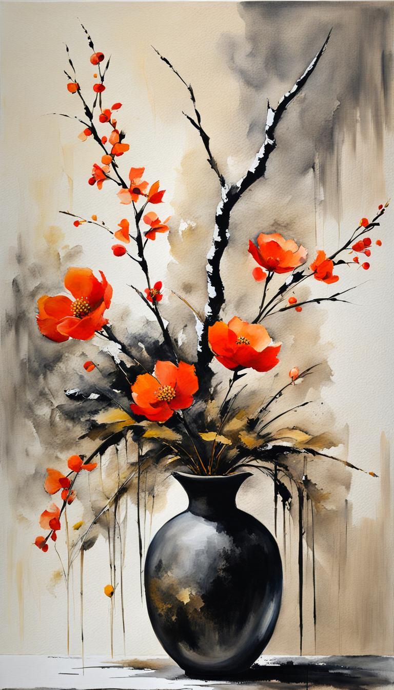 A beautiful ikebana flower arrangement, minimalism